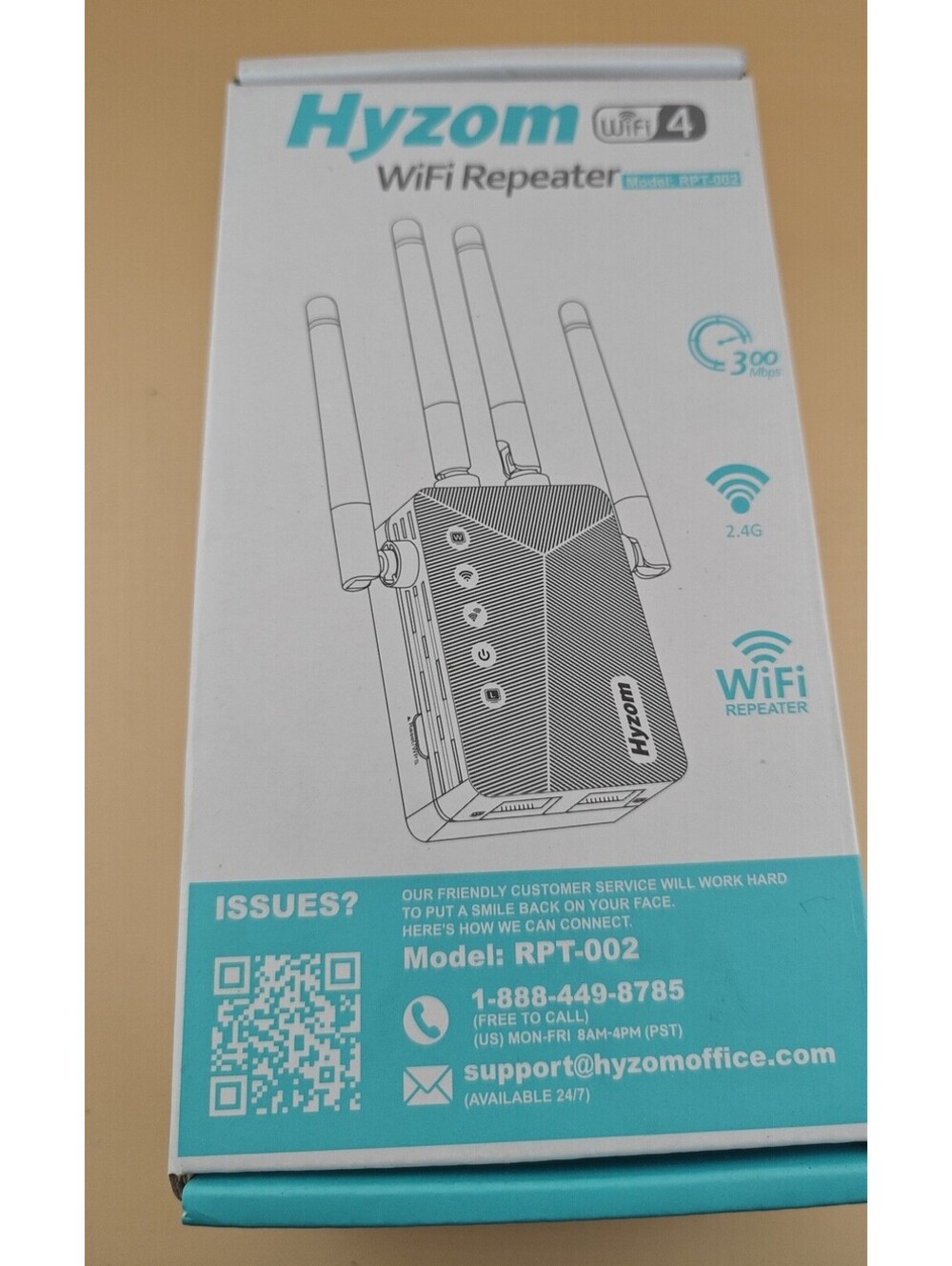 Hyzom WiFi Repeater Wi-Fi 4 Range Extender 2.4GHz 300 Mbps Wireless White